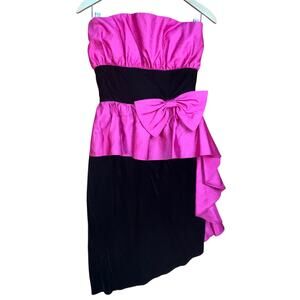 Roberta Bridal Pink and Black 1980's Midi Dress